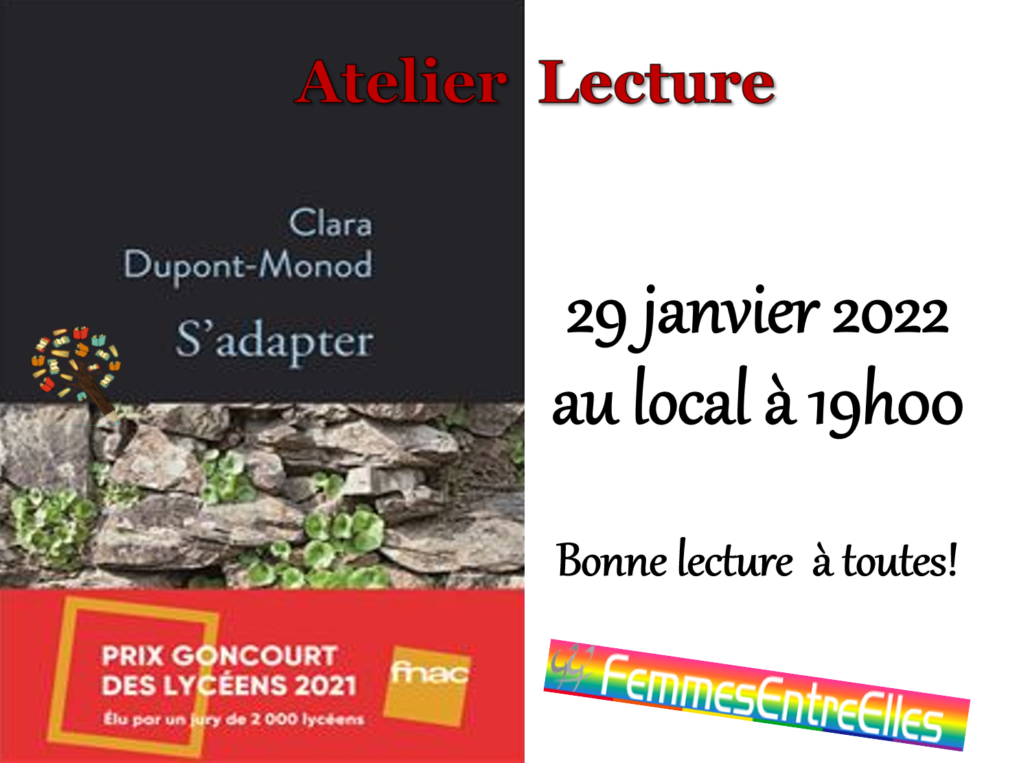 [FEE] Atelier lecture 29 janvier 2022, 19h au local avec "s'adapter", Clara Dupont-Monod