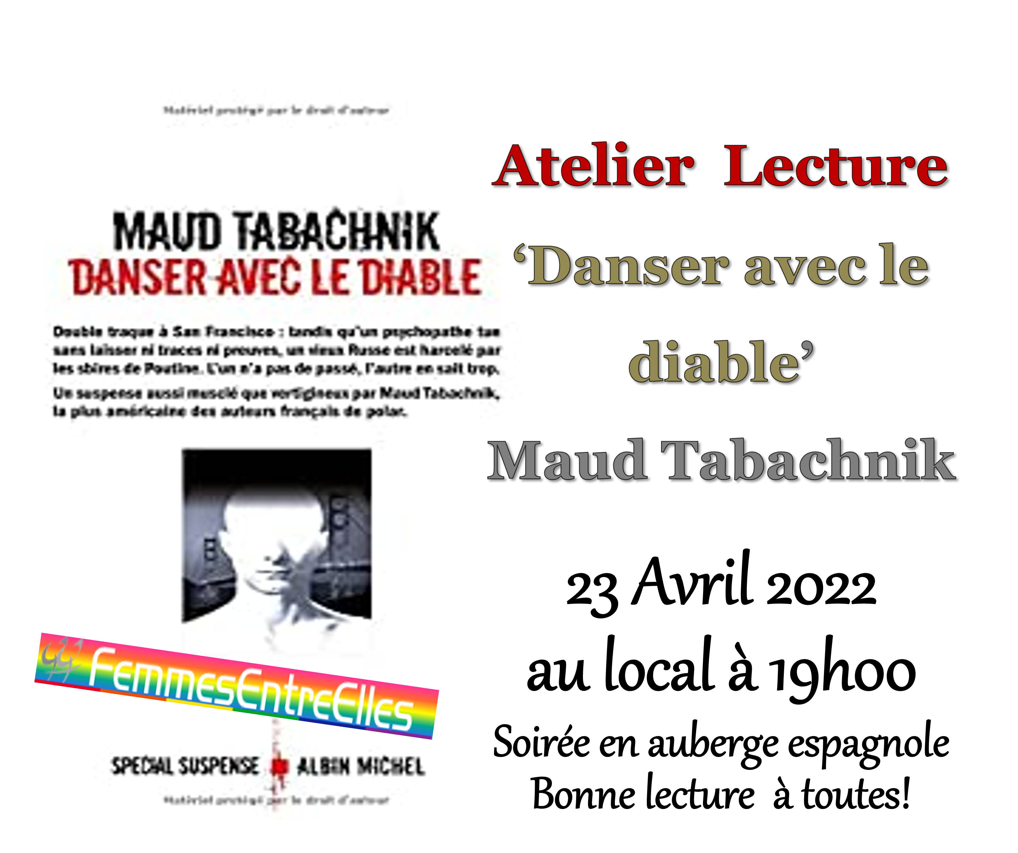 [FEE] Atelier lecture 23 Avril 2022, 19h au local avec "Danser avec le Diable", de Maud Tabachnik