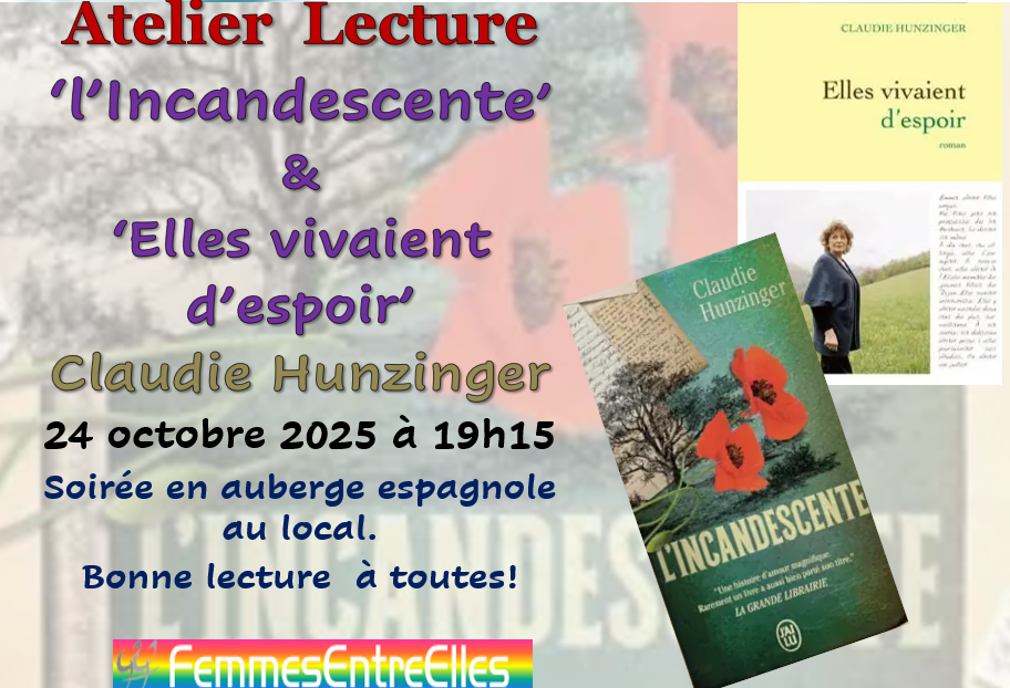 Atelier Lecture avec 'L'incandescente' et 'Elles vivaient d'espoir' 24 Octobre 2025, au local, 19h15